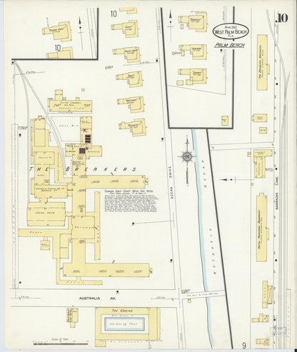 Sanborn Fire Insurance Map from West Palm Beach, Dade County, Florida (1912), Sheet #0010 - Complete Map Set gallery image, historic Sanborn map, vintage wall art, Florida Florida