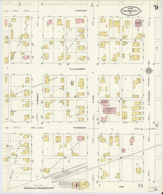 Sanborn Fire Insurance Map from Columbia City, Whitley County, Indiana (1910), Sheet #0009 - Historic Sanborn Fire Insurance Map Print, vintage old map wall art, antique decor, genealogy gift, Indiana Indiana map