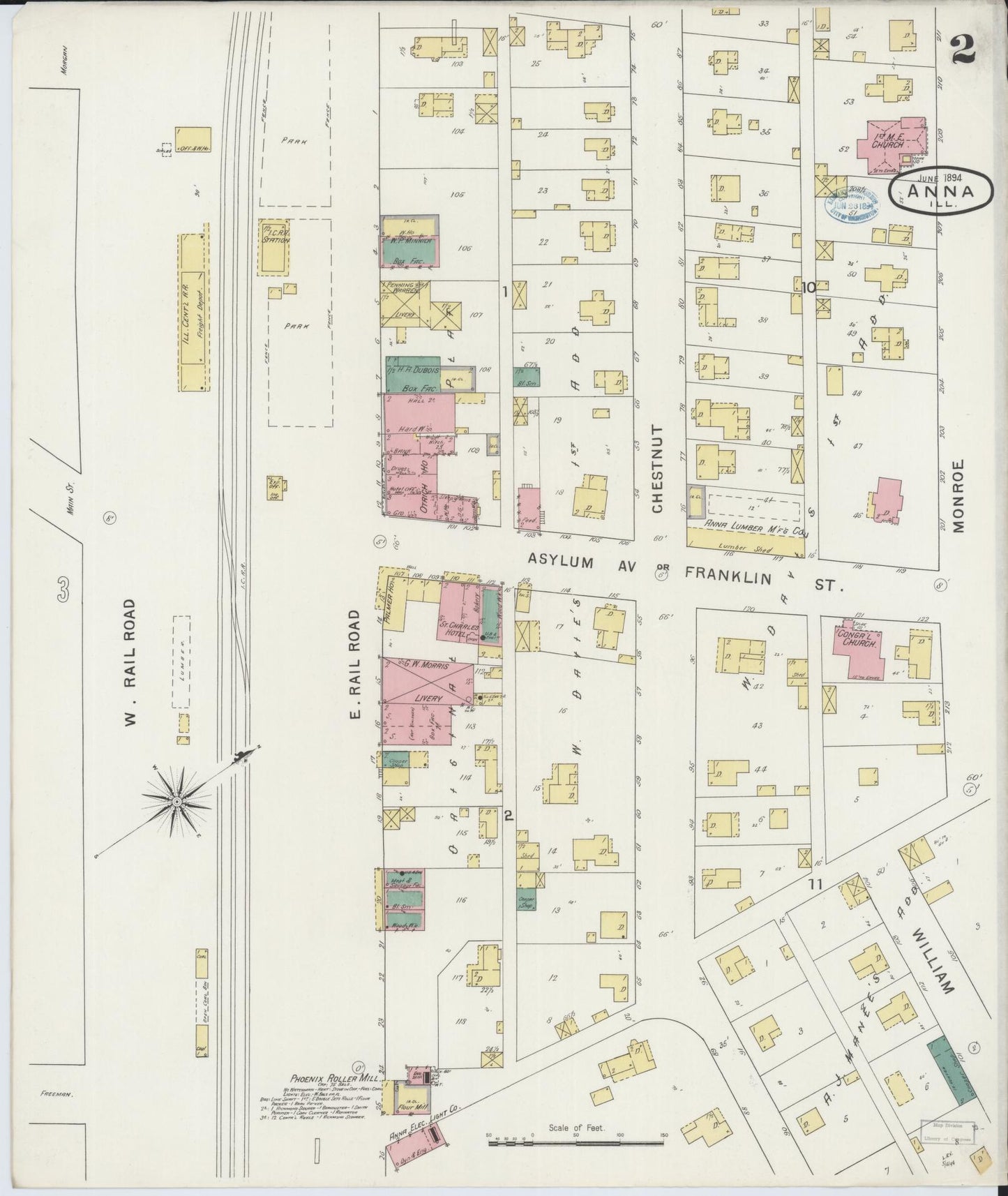 Sanborn Fire Insurance Map from Anna, Union County, Illinois (1894), Sheet #0002 - Historic Sanborn Fire Insurance Map Print, vintage old map wall art, antique decor, genealogy gift, Illinois Illinois map