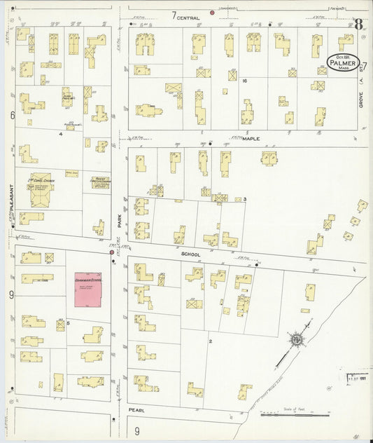 Sanborn Fire Insurance Map from Palmer, Hampden County, Massachusetts (1911), Sheet #0008 - Historic Sanborn Fire Insurance Map Print, vintage old map wall art, antique decor, genealogy gift, Massachusetts Massachusetts map