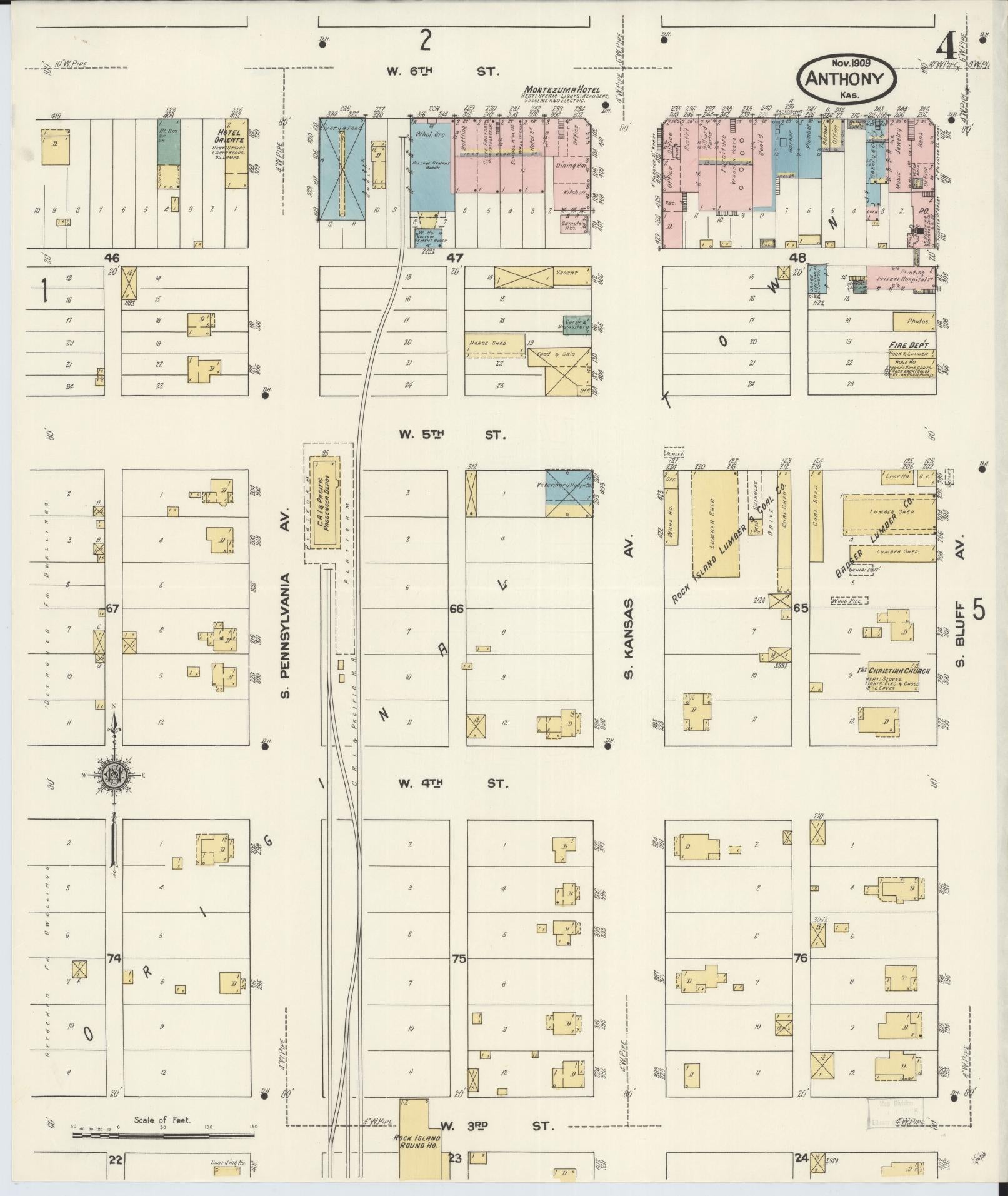 Sanborn Fire Insurance Map from Anthony, Harper County, Kansas (1909), Sheet #0004 - Historic Sanborn Fire Insurance Map Print, vintage old map wall art, antique decor, genealogy gift, Kansas Kansas map