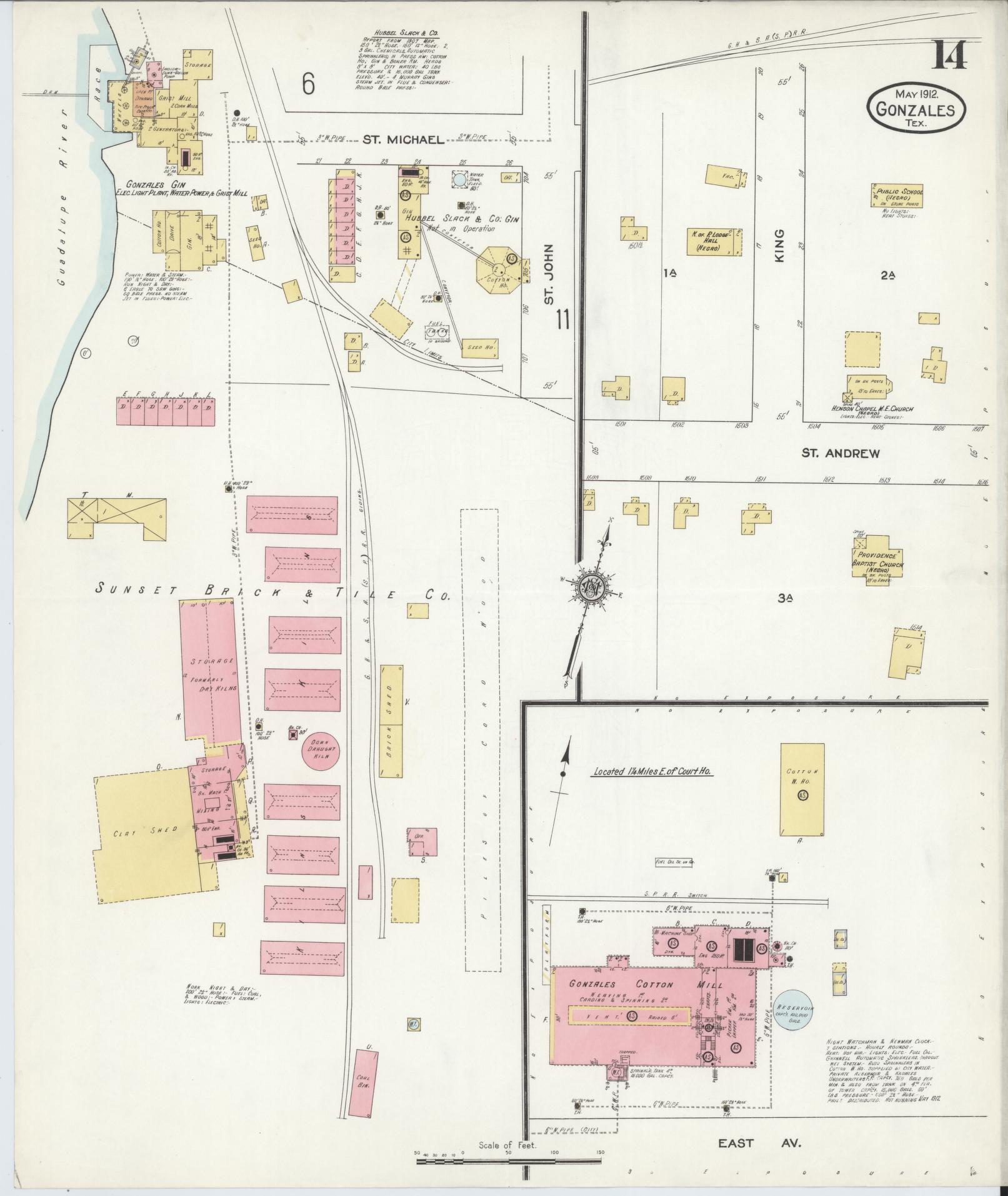 Sanborn Fire Insurance Map from Gonzales, Gonzales County, Texas (1912), Sheet #0014 - Complete Map Set gallery image, historic Sanborn map, vintage wall art, Texas Texas