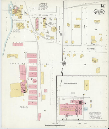 Sanborn Fire Insurance Map from Gonzales, Gonzales County, Texas (1912), Sheet #0014 - Complete Map Set gallery image, historic Sanborn map, vintage wall art, Texas Texas