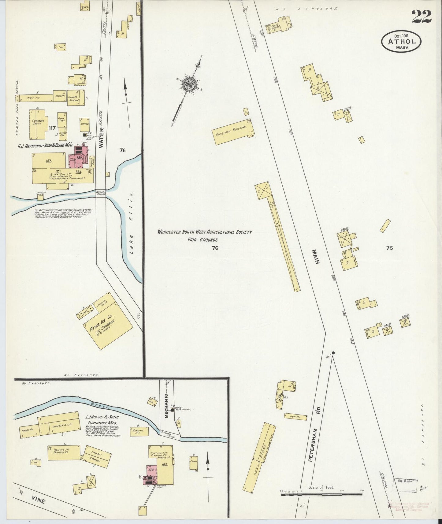 Sanborn Fire Insurance Map from Athol, Worcester County, Massachusetts (1911), Sheet #0022 - Complete Map Set gallery image, historic Sanborn map, vintage wall art, Massachusetts Massachusetts