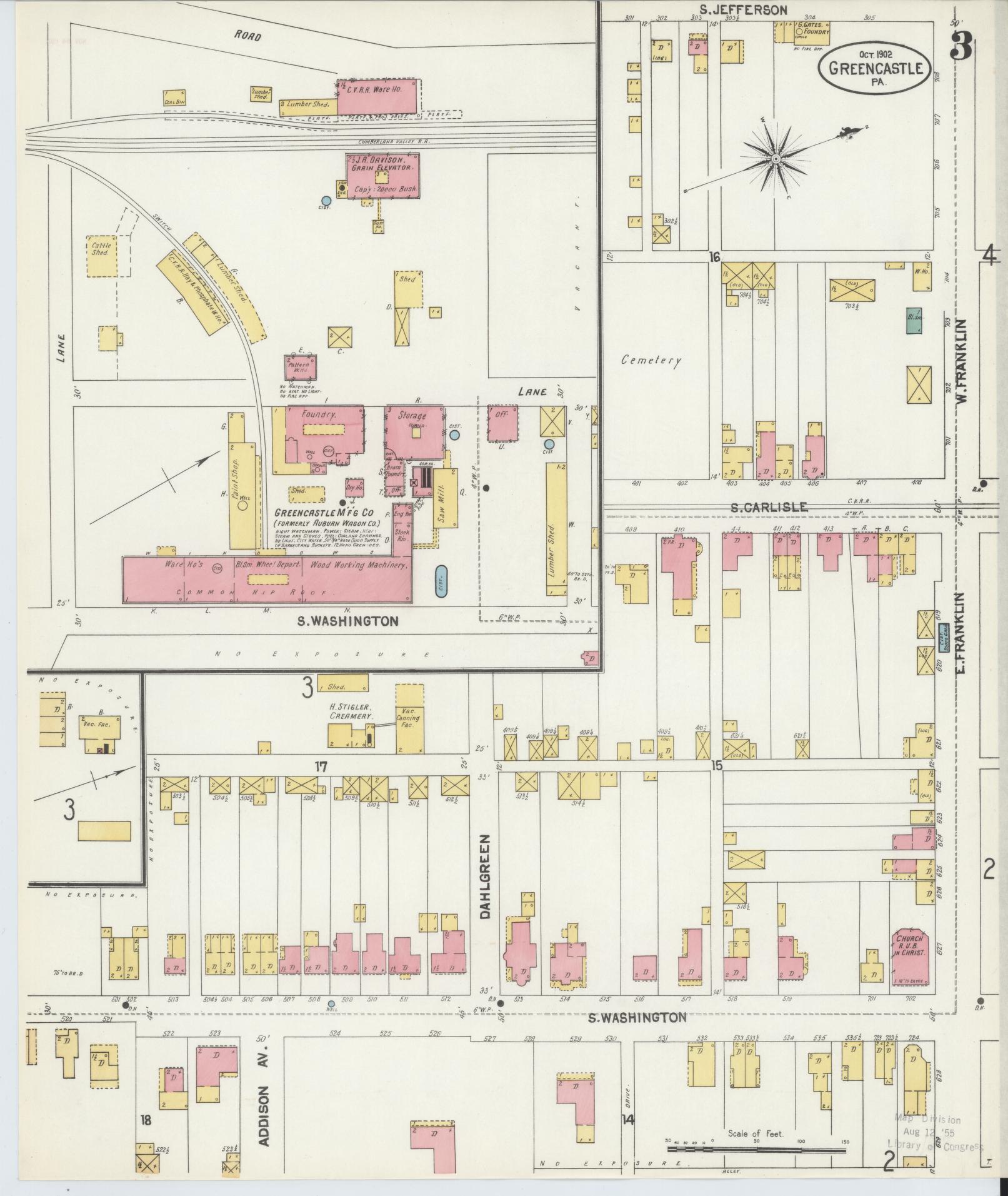 Sanborn Fire Insurance Map from Greencastle, Franklin County, Pennsylvania (1902), Sheet #0003 - Historic Sanborn Fire Insurance Map Print, vintage old map wall art, antique decor, genealogy gift, Pennsylvania Pennsylvania map