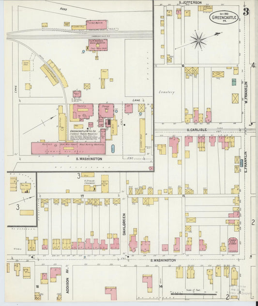Sanborn Fire Insurance Map from Greencastle, Franklin County, Pennsylvania (1902), Sheet #0003 - Historic Sanborn Fire Insurance Map Print, vintage old map wall art, antique decor, genealogy gift, Pennsylvania Pennsylvania map
