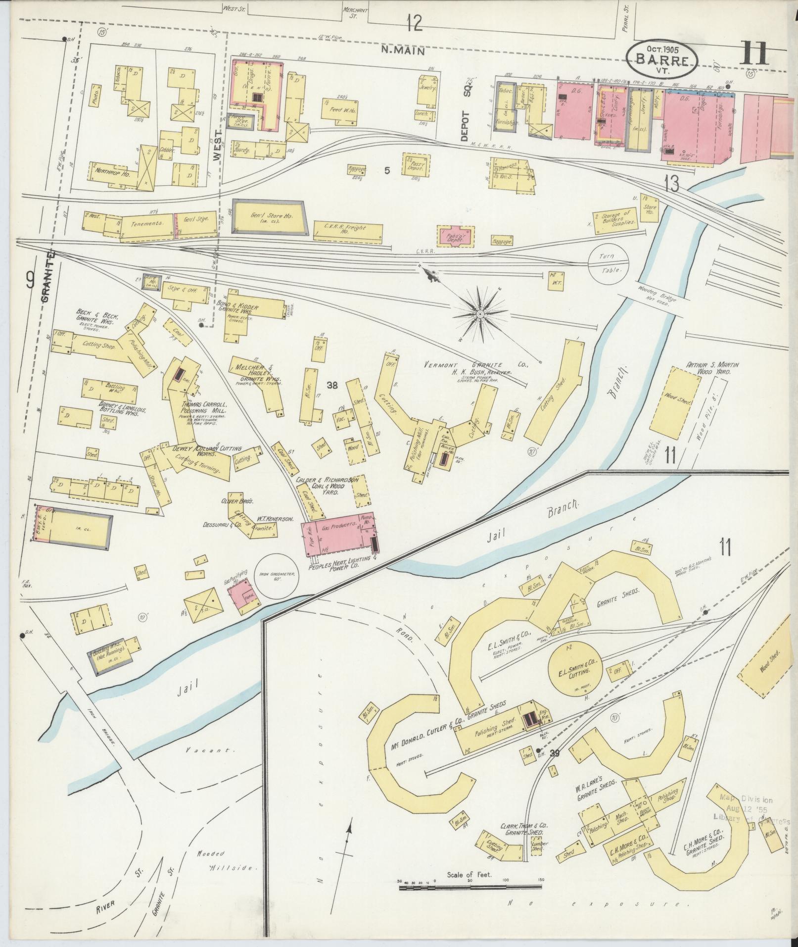 Sanborn Fire Insurance Map from Barre, Washington County, Vermont (1905), Sheet #0011 - Historic Sanborn Fire Insurance Map Print, vintage old map wall art, antique decor, genealogy gift, Vermont Vermont map