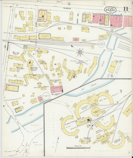 Sanborn Fire Insurance Map from Barre, Washington County, Vermont (1905), Sheet #0011 - Historic Sanborn Fire Insurance Map Print, vintage old map wall art, antique decor, genealogy gift, Vermont Vermont map