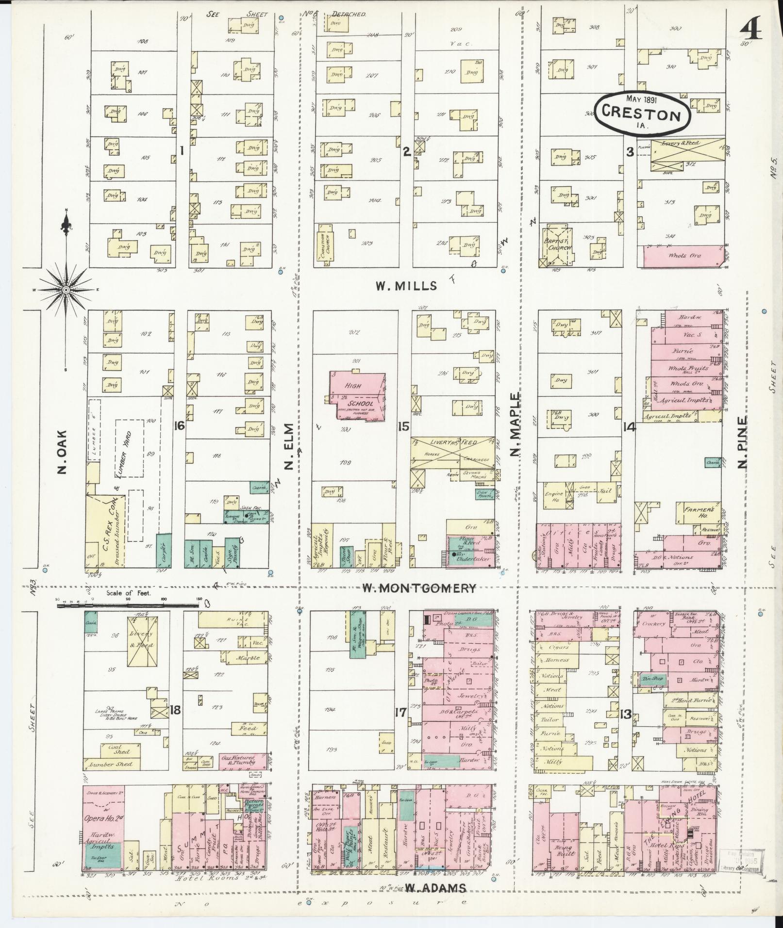 Sanborn Fire Insurance Map from Creston, Union County, Iowa (1891), Sheet #0004 - Historic Sanborn Fire Insurance Map Print, vintage old map wall art