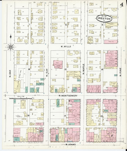 Sanborn Fire Insurance Map from Creston, Union County, Iowa (1891), Sheet #0004 - Historic Sanborn Fire Insurance Map Print, vintage old map wall art