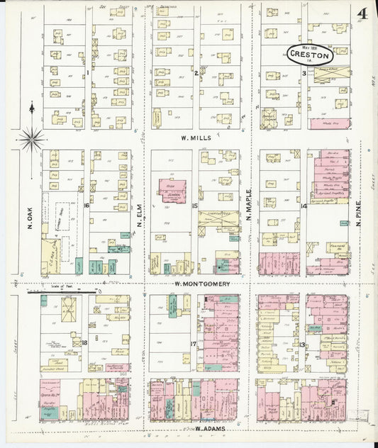 Sanborn Fire Insurance Map from Creston, Union County, Iowa (1891), Sheet #0004 - Historic Sanborn Fire Insurance Map Print, vintage old map wall art