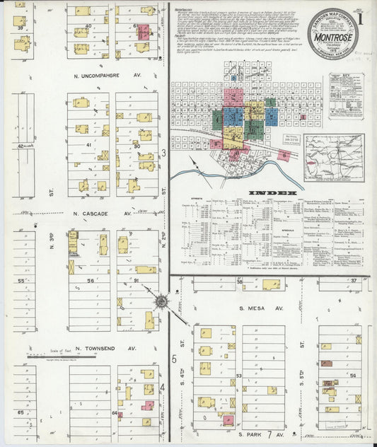 Sanborn Fire Insurance Map from Montrose, Montrose County, Colorado (1919), Sheet #0001 - Historic Sanborn Fire Insurance Map Print, vintage old map wall art, antique decor, genealogy gift, Colorado Colorado map