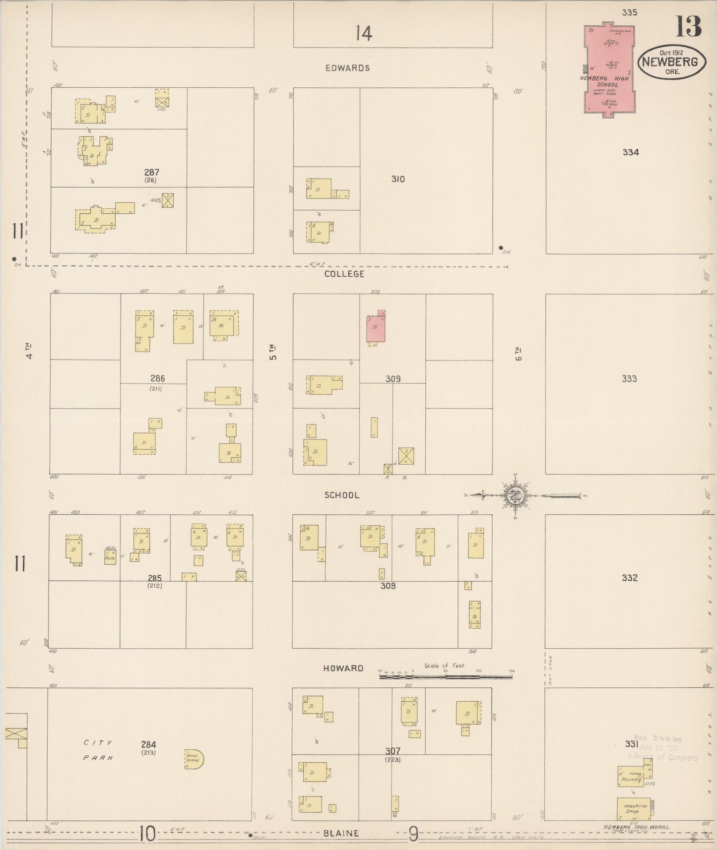 Sanborn Fire Insurance Map from Newberg, Yamhill County, Oregon (1912), Sheet #0013 - Complete Map Set gallery image, historic Sanborn map, vintage wall art, Oregon Oregon