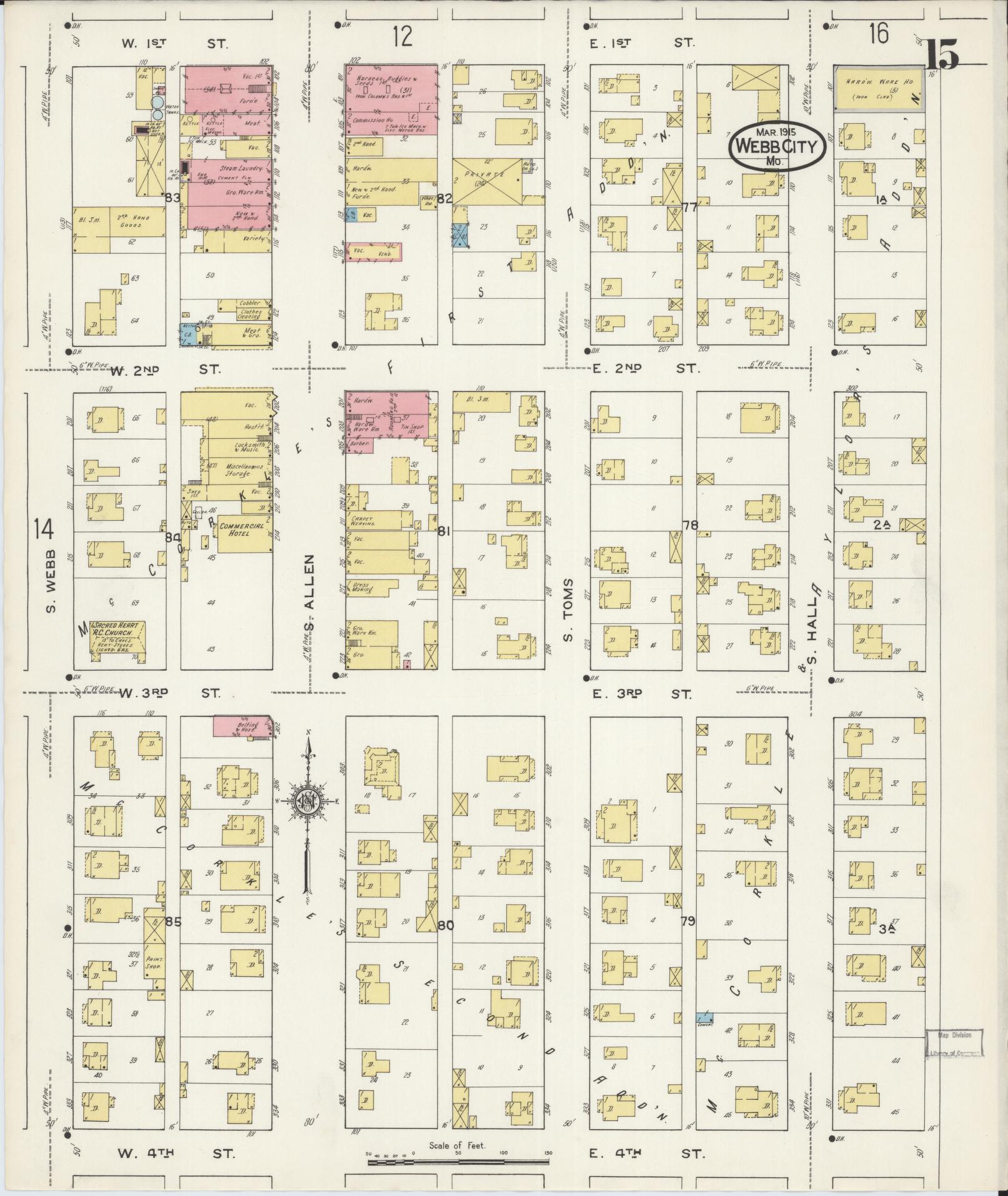 Sanborn Fire Insurance Map from Webb City, Jasper County, Missouri (1915), Sheet #0015 - Historic Sanborn Fire Insurance Map Print, vintage old map wall art, antique decor, genealogy gift, Missouri Missouri map