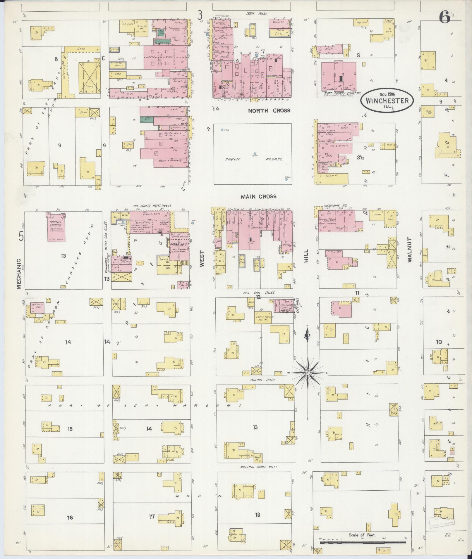 Sanborn Fire Insurance Map from Winchester, Scott County, Illinois (1906), Sheet #0006 - Complete Map Set gallery image, historic Sanborn map, vintage wall art, Illinois Illinois