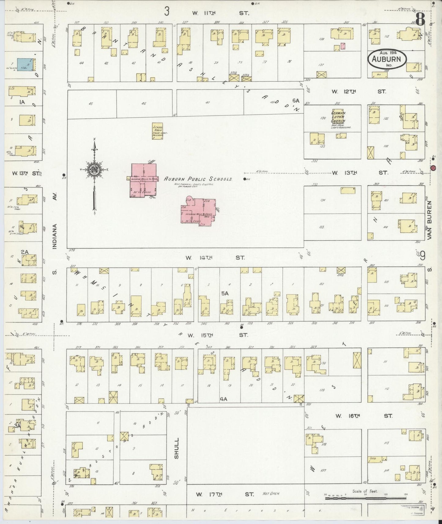 Sanborn Fire Insurance Map from Auburn, De Kalb County, Indiana (1914), Sheet #0008 - Complete Map Set gallery image, historic Sanborn map, vintage wall art, Indiana Indiana