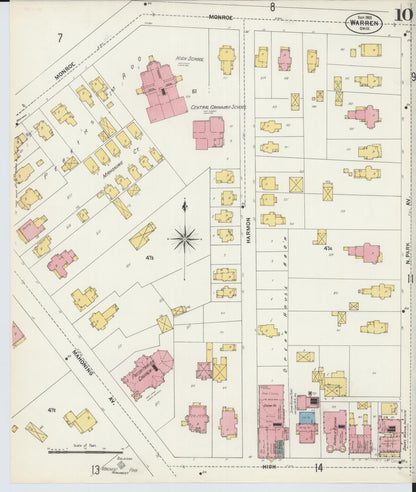 Sanborn Fire Insurance Map from Warren, Trumbull County, Ohio (1902), Sheet #0010 - Historic Sanborn Fire Insurance Map Print, vintage old map wall art, antique decor, genealogy gift, Ohio Ohio map