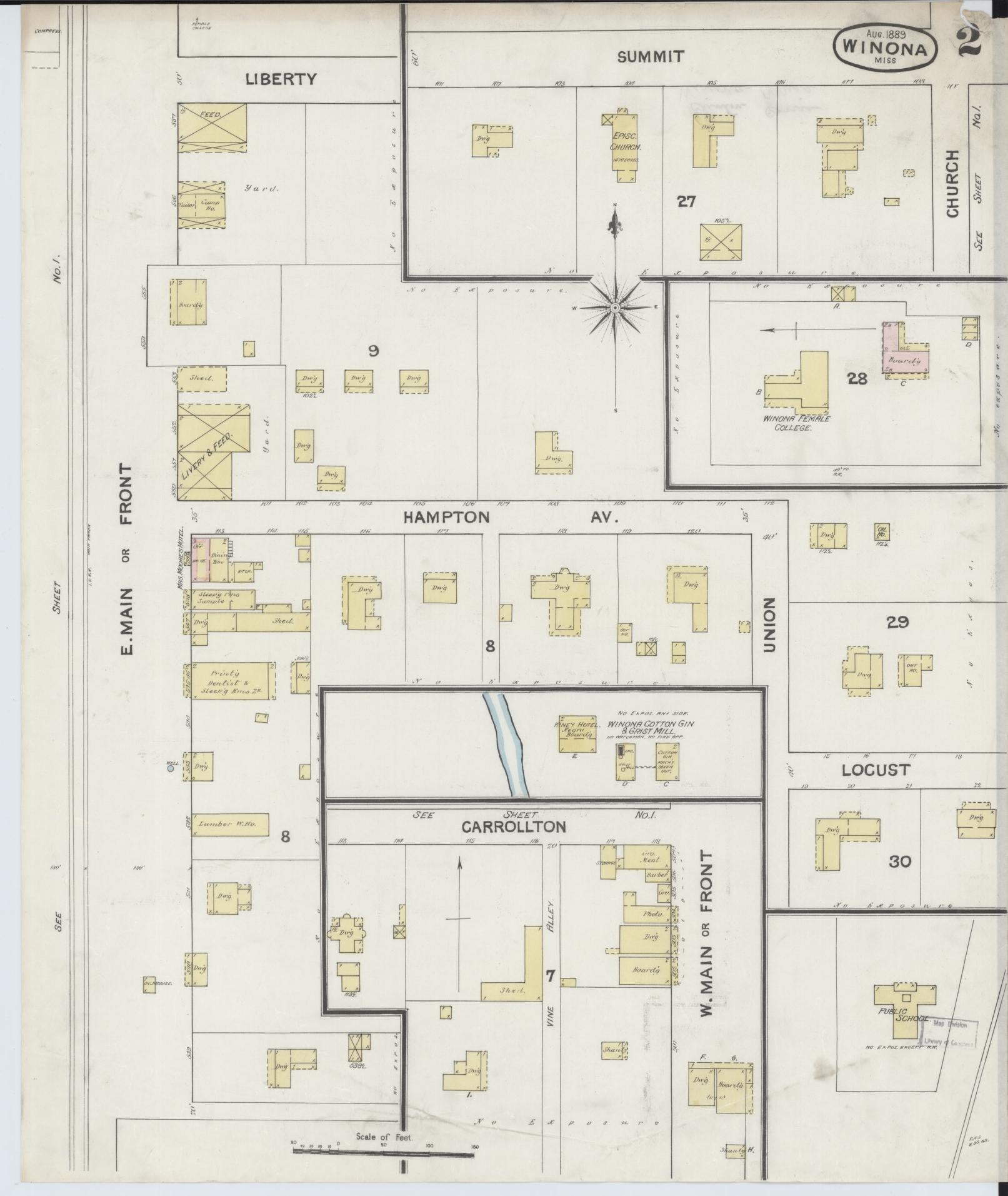 Sanborn Fire Insurance Map from Winona, Montgomery County, Mississippi (1889), Sheet #0002 - Complete Map Set gallery image, historic Sanborn map, vintage wall art, Mississippi Mississippi