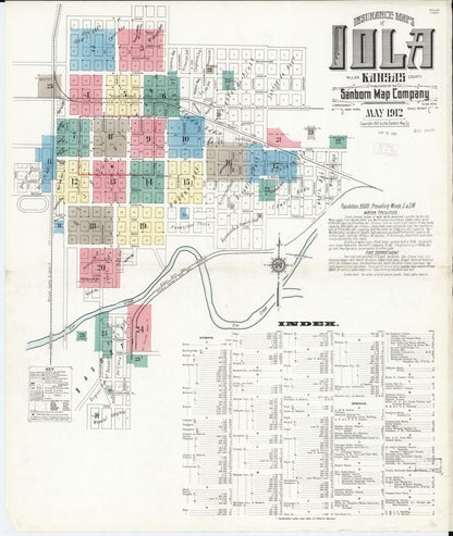 Sanborn Fire Insurance Map from Iola, Allen County, Kansas (1912), Sheet #0001 - Complete Map Set gallery image, historic Sanborn map, vintage wall art, Kansas Kansas