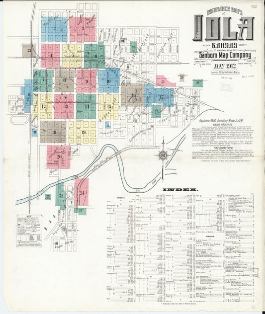 Sanborn Fire Insurance Map from Iola, Allen County, Kansas (1912), Sheet #0001 - Complete Map Set gallery image, historic Sanborn map, vintage wall art, Kansas Kansas