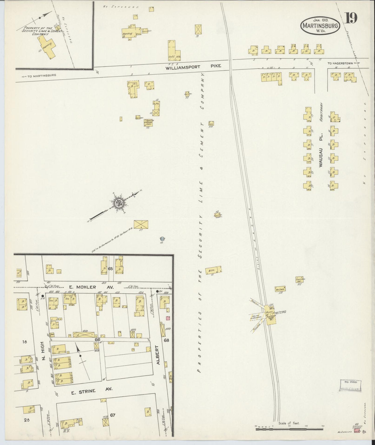 Sanborn Fire Insurance Map from Martinsburg, Berkeley County, West Virginia (1913), Sheet #0019 - Historic Sanborn Fire Insurance Map Print, vintage old map wall art, antique decor, genealogy gift, West Virginia West Virginia map