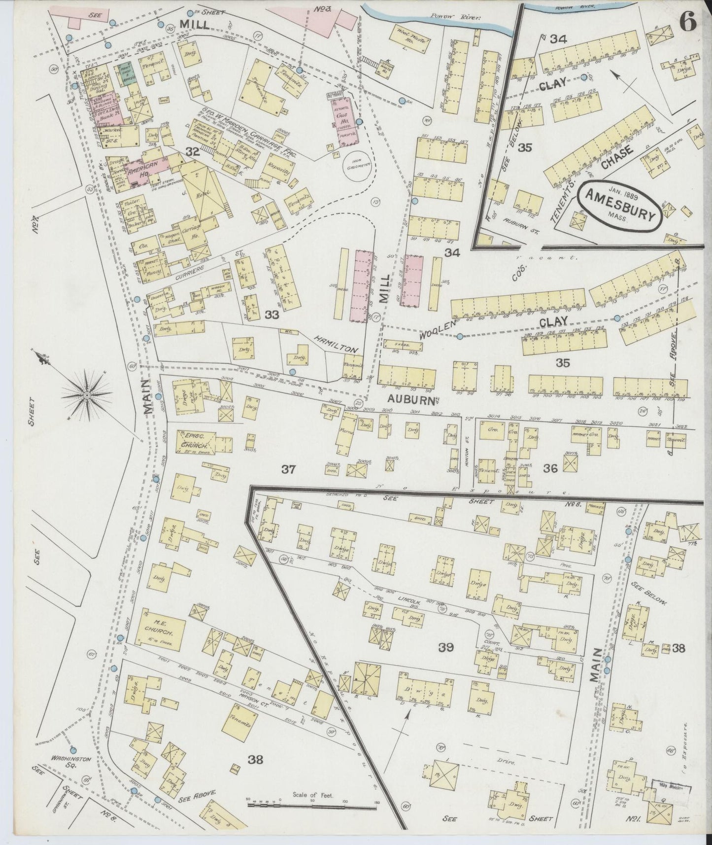 Sanborn Fire Insurance Map from Amesbury, Essex County, Massachusetts (1889), Sheet #0006 - Complete Map Set gallery image, historic Sanborn map, vintage wall art, Massachusetts Massachusetts