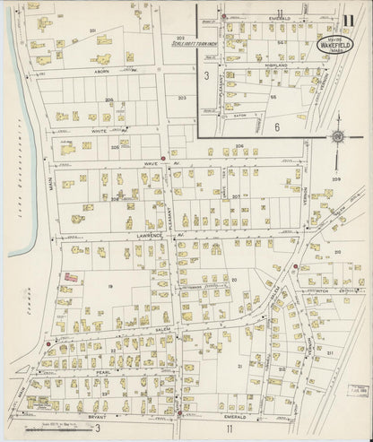 Sanborn Fire Insurance Map from Wakefield, Middlesex County, Massachusetts (1915), Sheet #0011 - Historic Sanborn Fire Insurance Map Print, vintage old map wall art, antique decor, genealogy gift, Massachusetts Massachusetts map