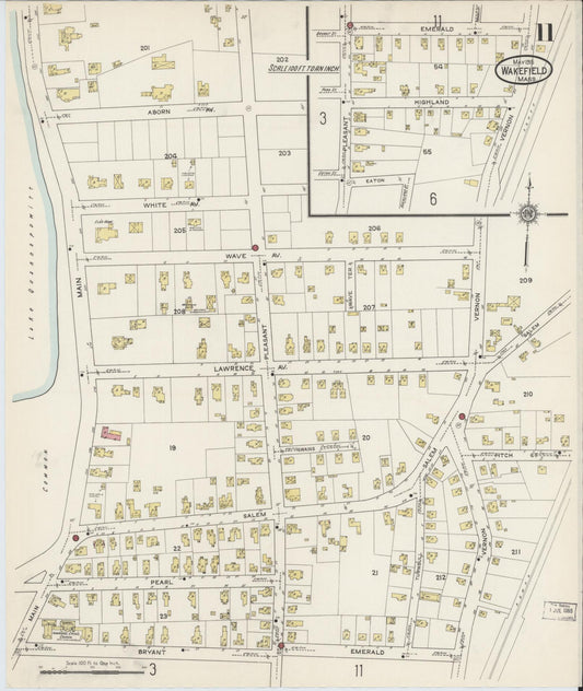 Sanborn Fire Insurance Map from Wakefield, Middlesex County, Massachusetts (1915), Sheet #0011 - Historic Sanborn Fire Insurance Map Print, vintage old map wall art, antique decor, genealogy gift, Massachusetts Massachusetts map