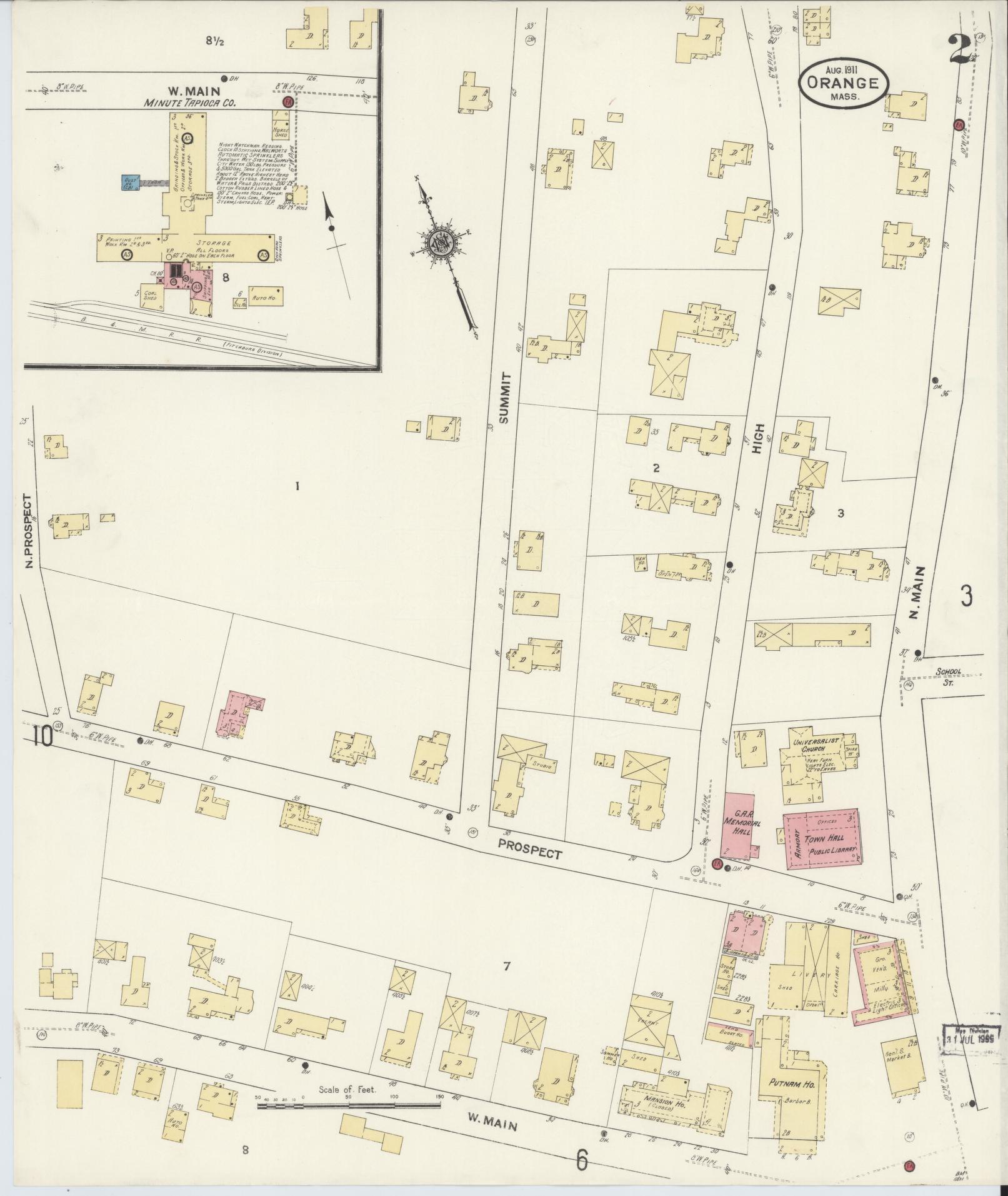 Sanborn Fire Insurance Map from Orange, Franklin County, Massachusetts (1911), Sheet #0002 - Complete Map Set gallery image, historic Sanborn map, vintage wall art, Massachusetts Massachusetts