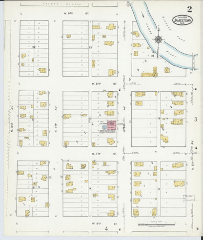 Sanborn Fire Insurance Map from Jamestown, Stutsman County, North Dakota (1919), Sheet #0002 - Complete Map Set gallery image, historic Sanborn map, vintage wall art, North Dakota North Dakota