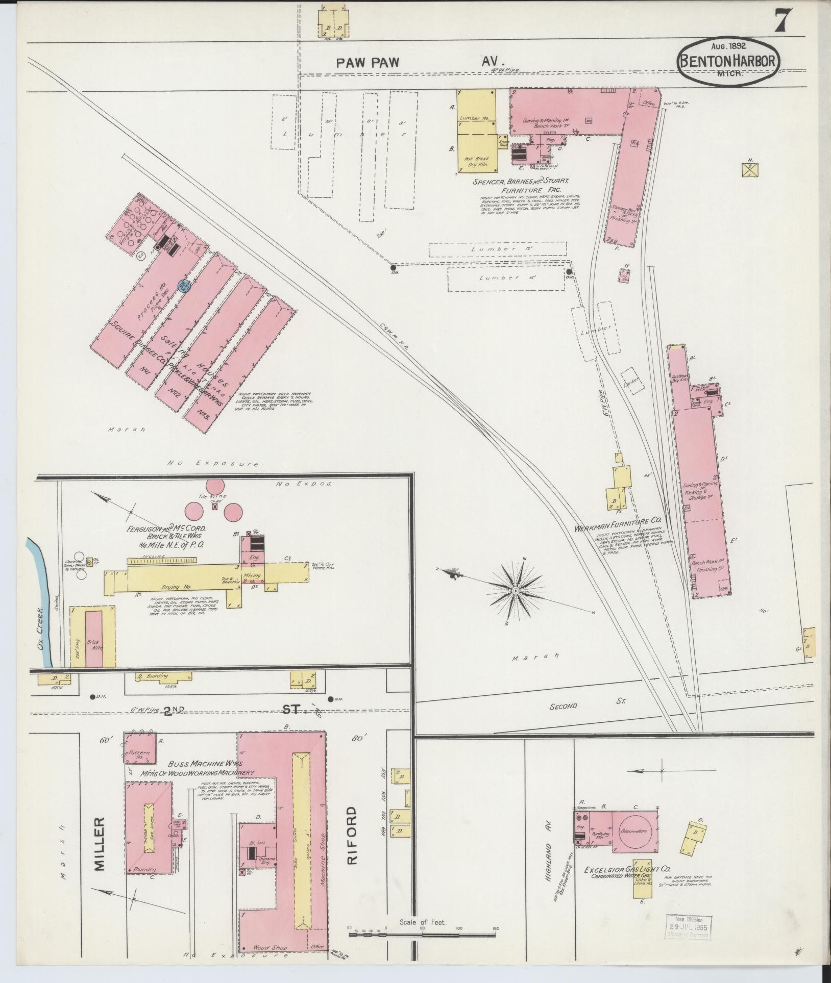 Sanborn Fire Insurance Map from Benton Harbor, Berrien County, Michigan (1892), Sheet #0007 - Historic Sanborn Fire Insurance Map Print, vintage old map wall art, antique decor, genealogy gift, Michigan Michigan map