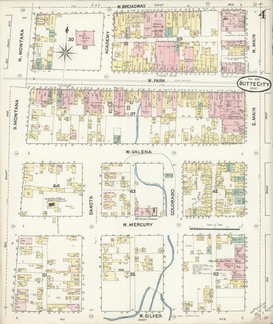 Sanborn Fire Insurance Map from Butte, Silver Bow County, Montana (1890), Sheet #0004 - Historic Sanborn Fire Insurance Map Print, vintage old map wall art, antique decor, genealogy gift, Montana Montana map