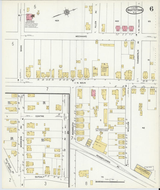 Sanborn Fire Insurance Map from Hightstown, Mercer County, New Jersey (1916), Sheet #0006 - Historic Sanborn Fire Insurance Map Print, vintage old map wall art, antique decor, genealogy gift, New Jersey New Jersey map
