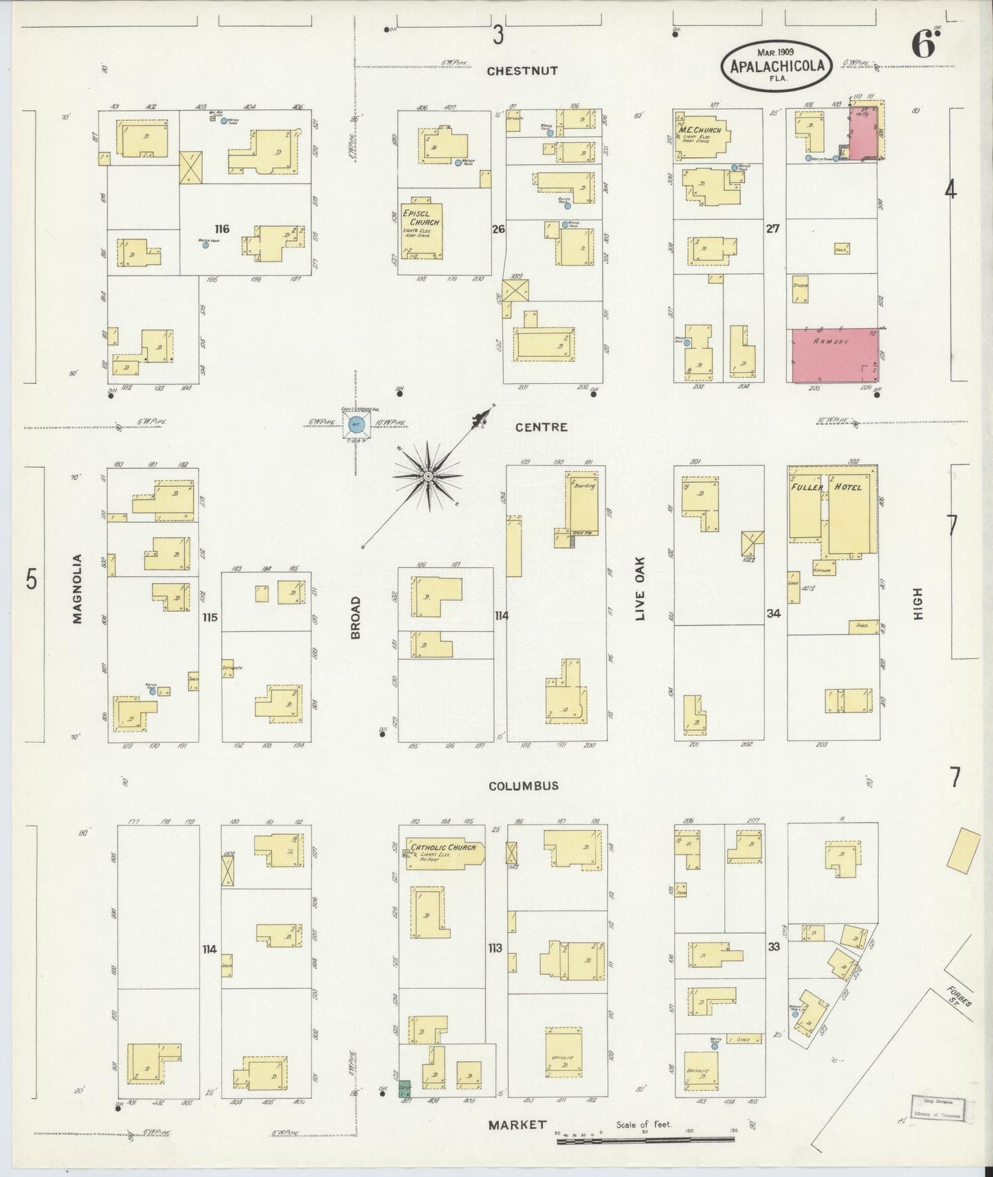 Sanborn Fire Insurance Map from Apalachicola, Franklin County, Florida (1909), Sheet #0006 - Complete Map Set gallery image, historic Sanborn map, vintage wall art, Florida Florida