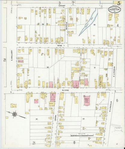 Sanborn Fire Insurance Map from Hampton, Independent Cities, Virginia (1910), Sheet #0005 - Complete Map Set gallery image, historic Sanborn map, vintage wall art, Virginia Virginia