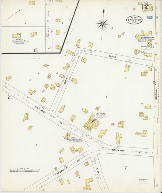 Sanborn Fire Insurance Map from Abington, Plymouth County, Massachusetts (1907), Sheet #0012 - Historic Sanborn Fire Insurance Map Print, vintage old map wall art, antique decor, genealogy gift, Massachusetts Massachusetts map