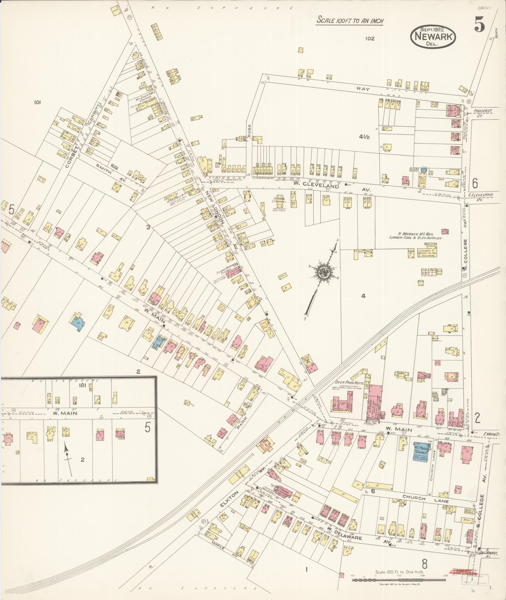 Sanborn Fire Insurance Map from Newark, New Castle County, Delaware (1922), Sheet #0005 - Complete Map Set gallery image, historic Sanborn map, vintage wall art, Delaware Delaware