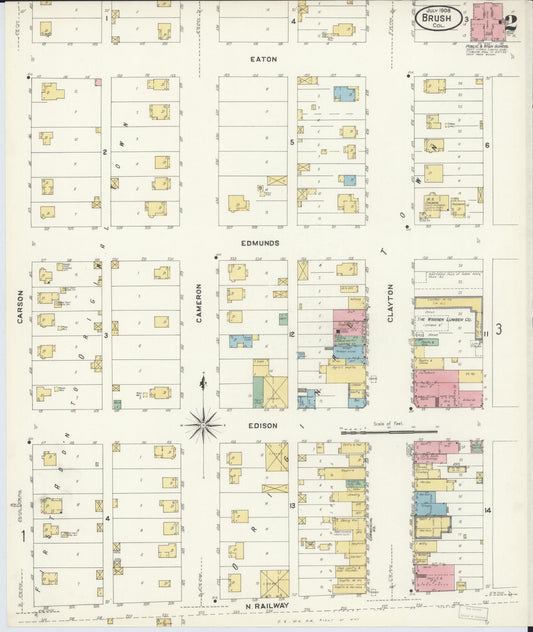 Sanborn Fire Insurance Map from Brush, Morgan County, Colorado (1908), Sheet #0002 - Historic Sanborn Fire Insurance Map Print, vintage old map wall art, antique decor, genealogy gift, Colorado Colorado map
