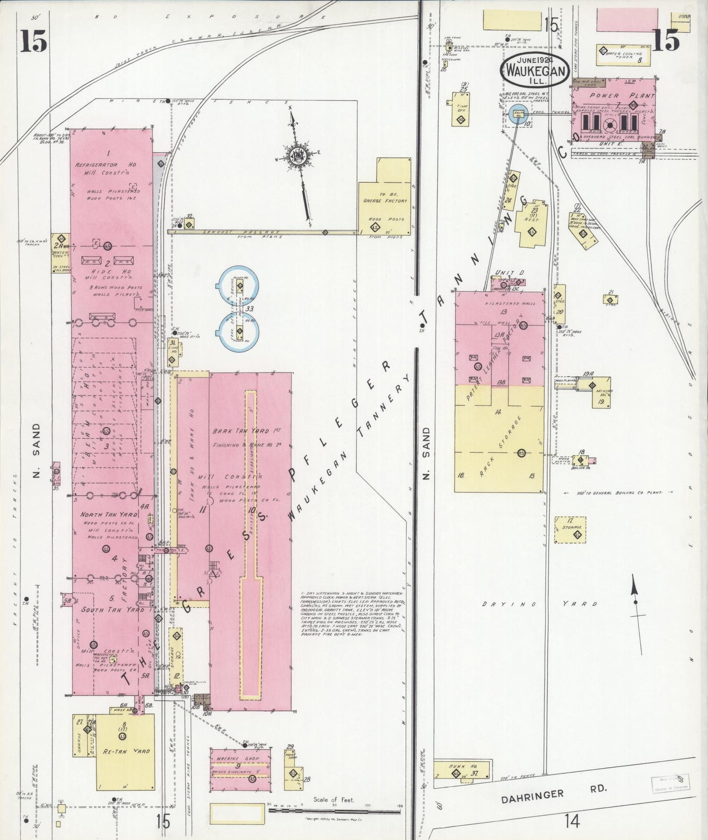 Sanborn Fire Insurance Map from Waukegan, Lake County, Illinois (1924), Sheet #0015 - Complete Map Set gallery image, historic Sanborn map, vintage wall art, Illinois Illinois