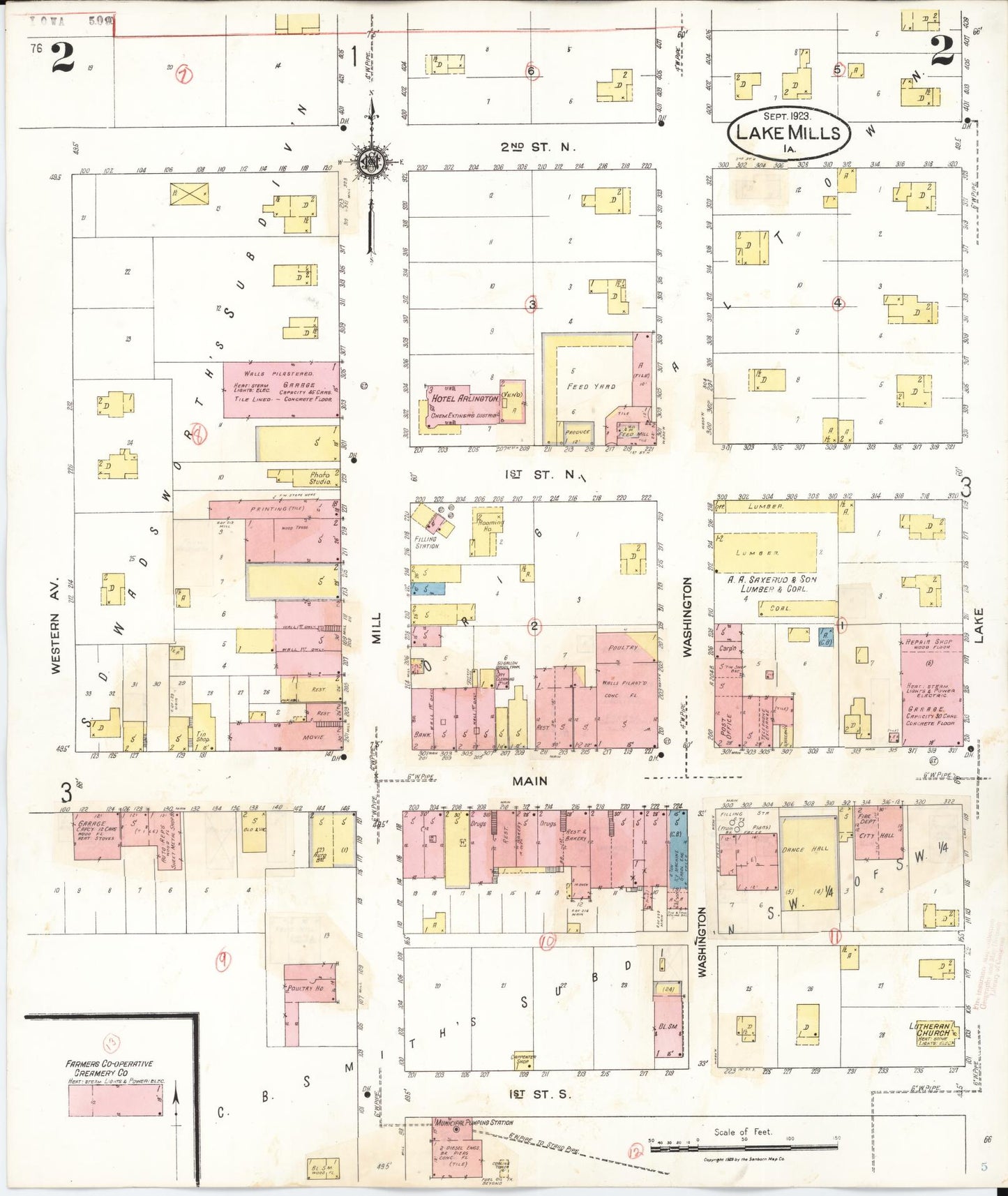 Sanborn Fire Insurance Map from Lake Mills, Winnebago County, Iowa (1935), Sheet #0002 - Historic Sanborn Fire Insurance Map Print, vintage old map wall art