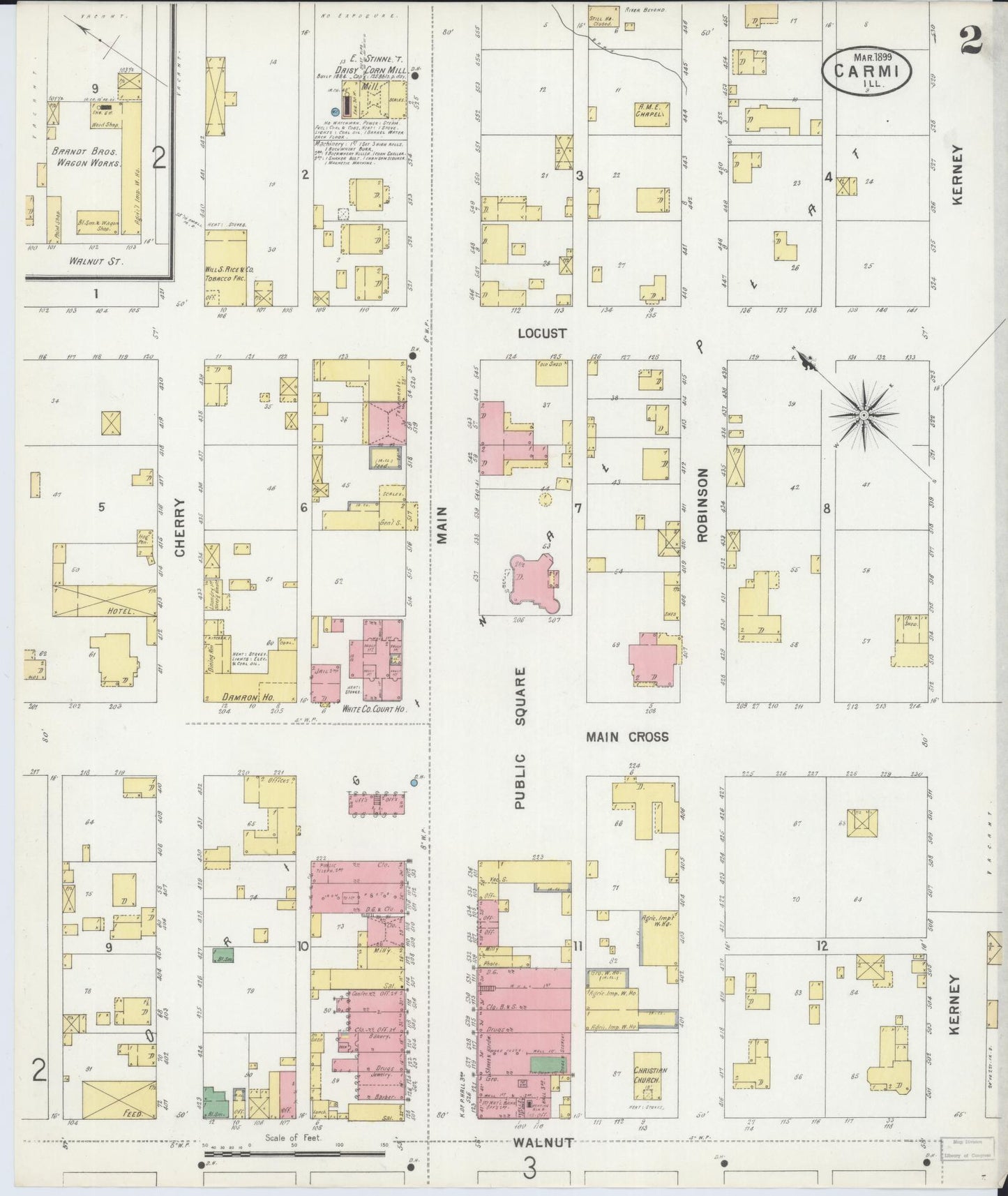 Sanborn Fire Insurance Map from Carmi, White County, Illinois (1899), Sheet #0002 - Historic Sanborn Fire Insurance Map Print, vintage old map wall art, antique decor, genealogy gift, Illinois Illinois map