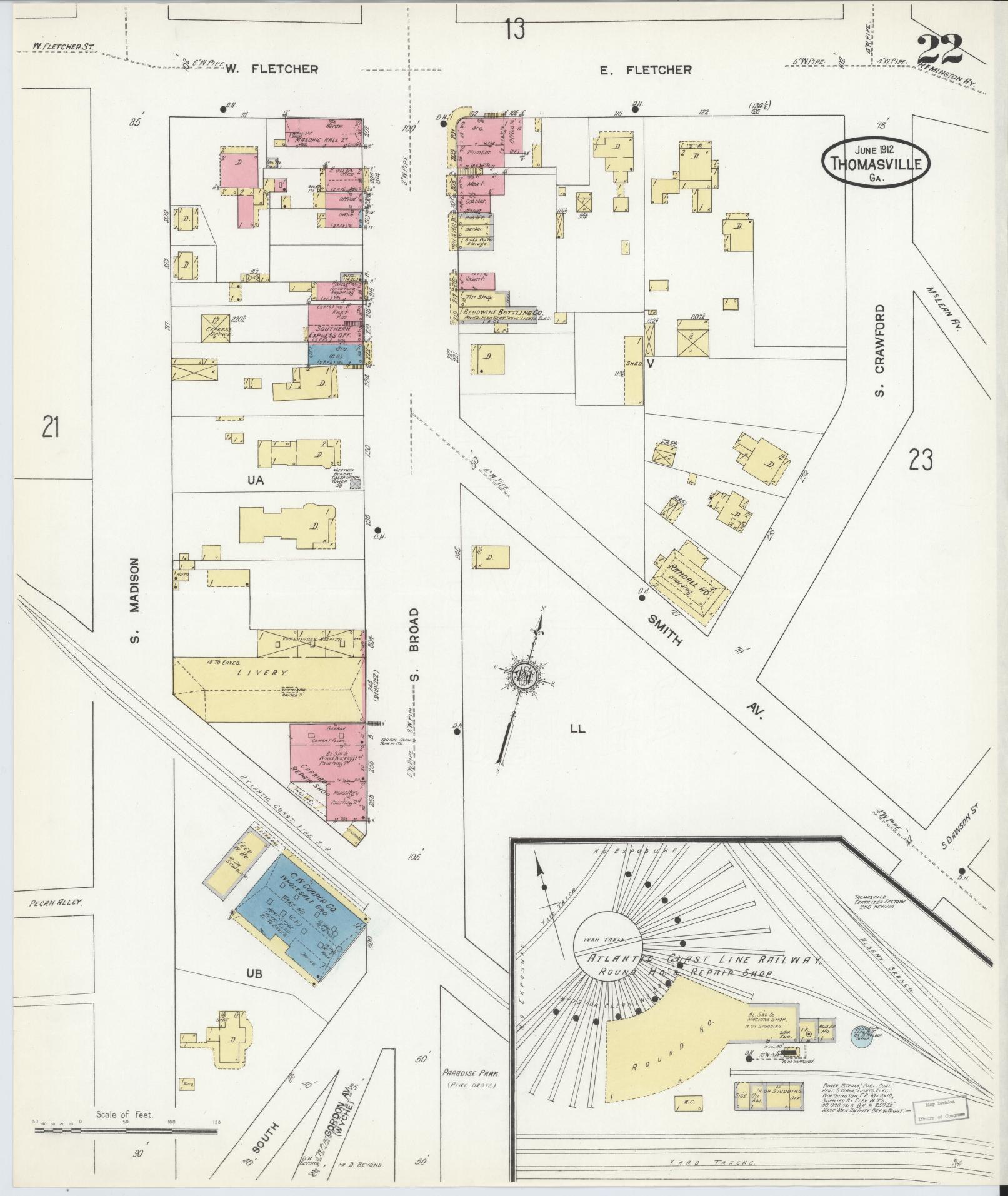 Sanborn Fire Insurance Map from Thomasville, Thomas County, Georgia (1912), Sheet #0022 - Complete Map Set gallery image, historic Sanborn map, vintage wall art, Georgia Georgia