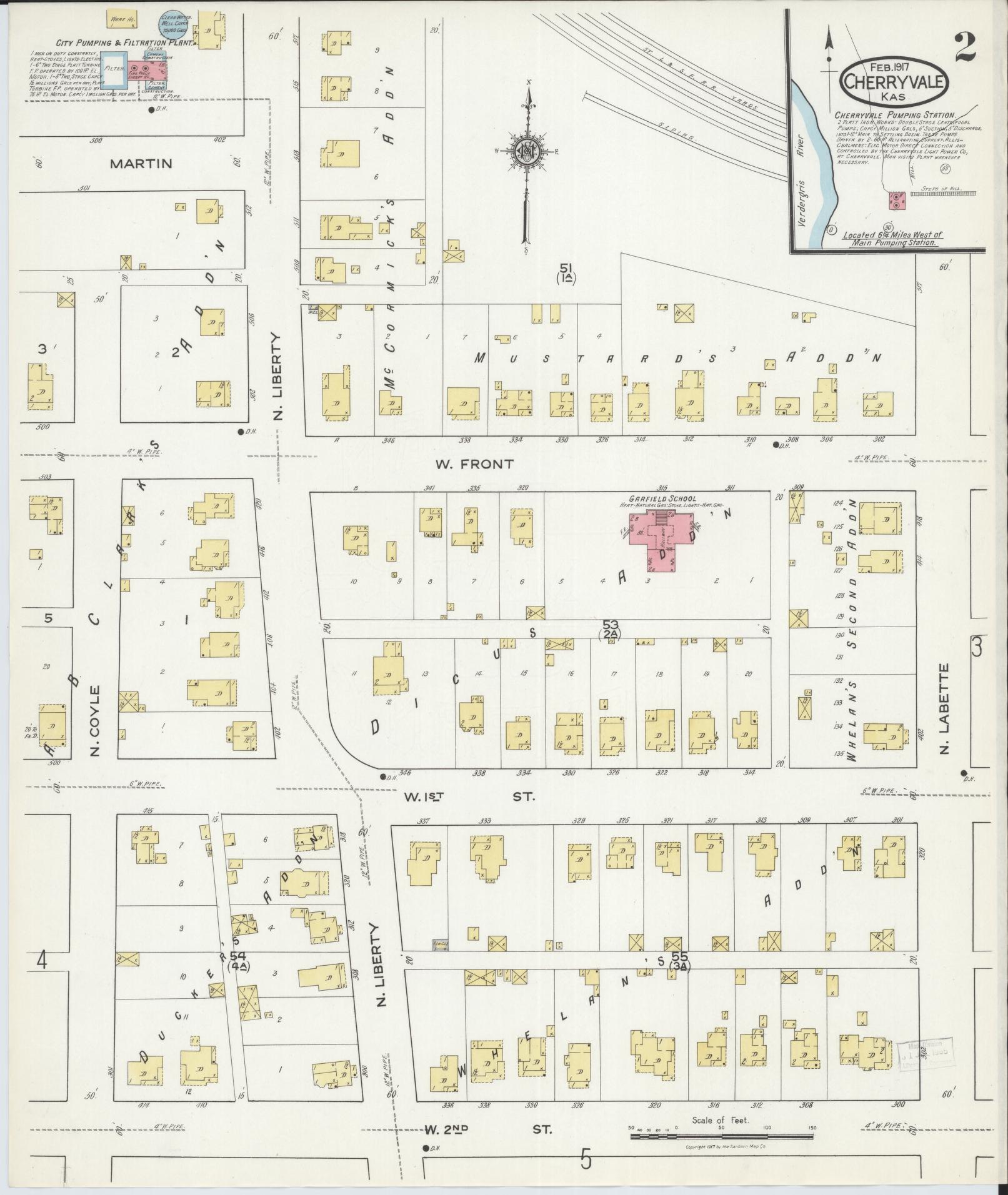 Sanborn Fire Insurance Map from Cherryvale, Montgomery County, Kansas (1917), Sheet #0002 - Complete Map Set gallery image, historic Sanborn map, vintage wall art, Kansas Kansas