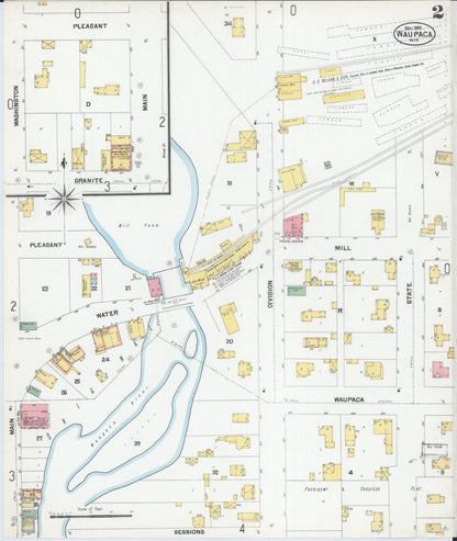Sanborn Fire Insurance Map from Waupaca, Waupaca County, Wisconsin (1901), Sheet #0002 - Historic Sanborn Fire Insurance Map Print, vintage old map wall art, antique decor, genealogy gift, Wisconsin Wisconsin map