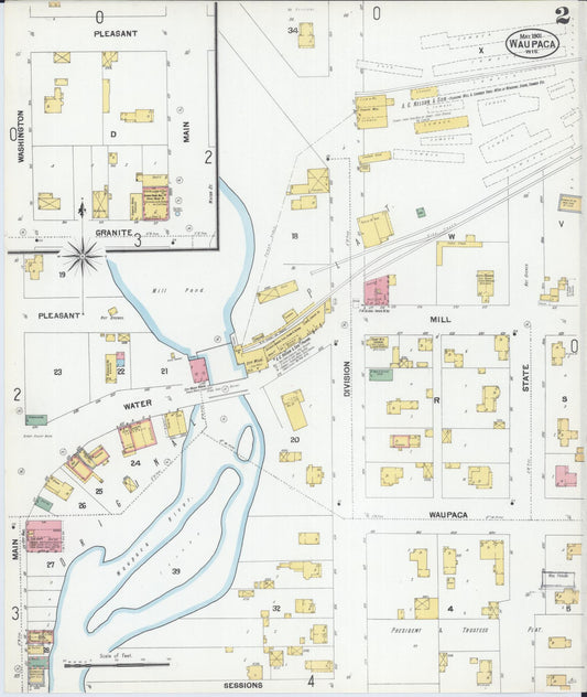 Sanborn Fire Insurance Map from Waupaca, Waupaca County, Wisconsin (1901), Sheet #0002 - Historic Sanborn Fire Insurance Map Print, vintage old map wall art, antique decor, genealogy gift, Wisconsin Wisconsin map