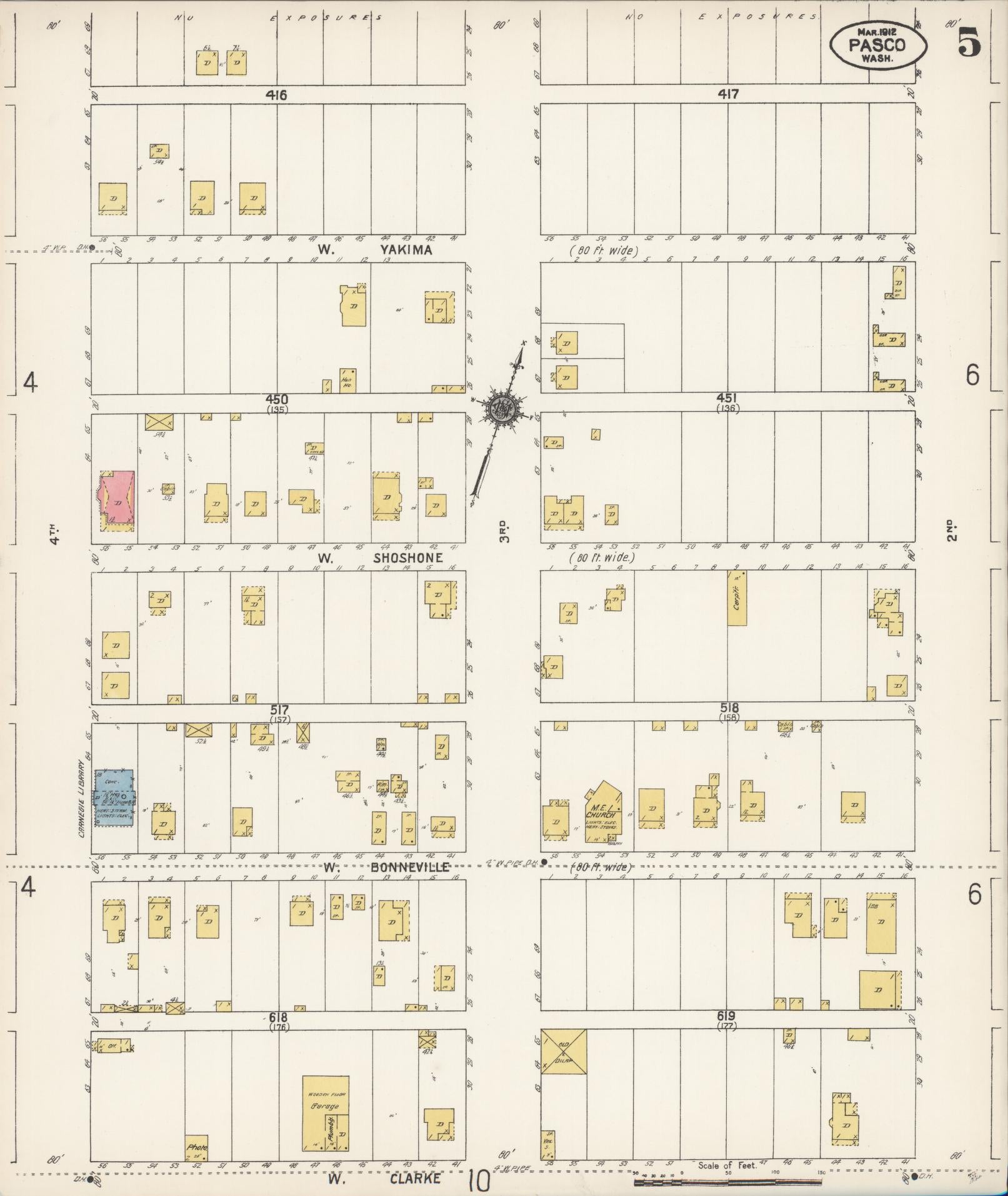 Sanborn Fire Insurance Map from Pasco, Franklin County, Washington (1912), Sheet #0005 - Historic Sanborn Fire Insurance Map Print, vintage old map wall art, antique decor, genealogy gift, Washington Washington map
