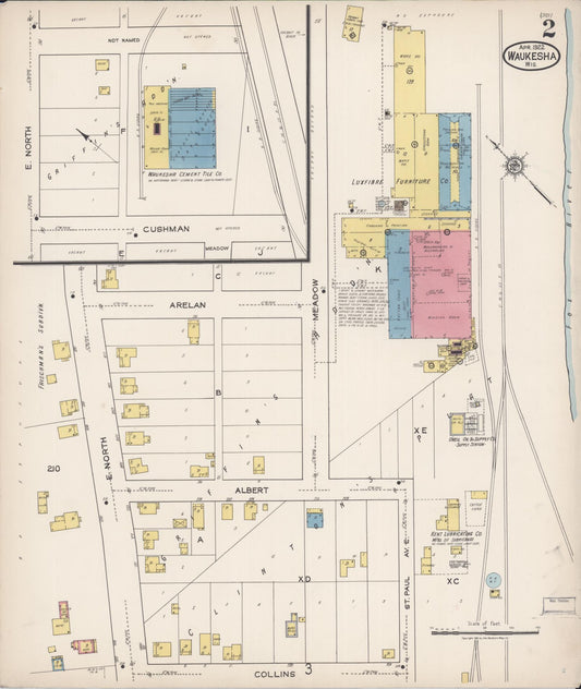 Sanborn Fire Insurance Map from Waukesha, Waukesha County, Wisconsin (1922), Sheet #0002 - Historic Sanborn Fire Insurance Map Print, vintage old map wall art, antique decor, genealogy gift, Wisconsin Wisconsin map