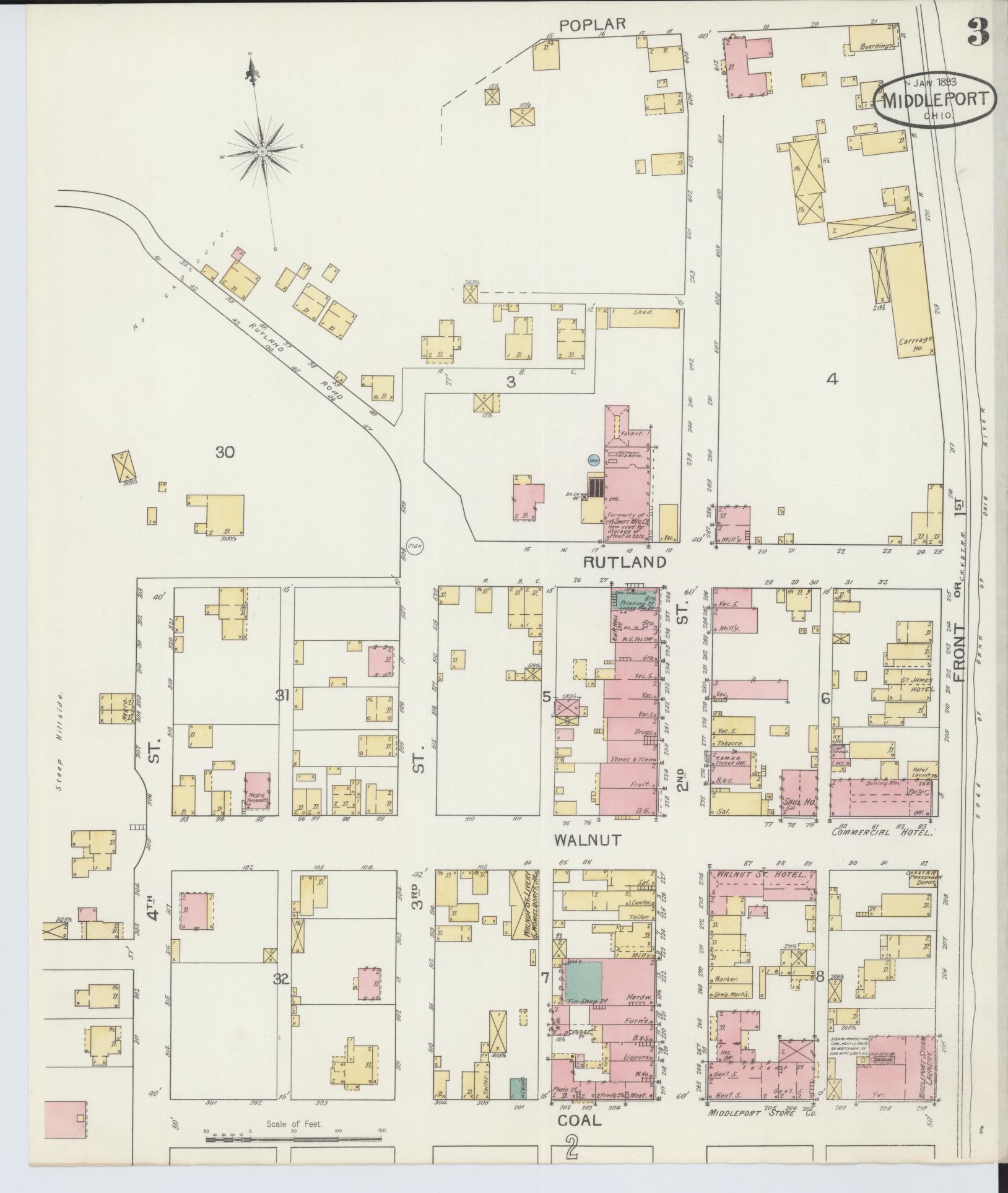 Sanborn Fire Insurance Map from Middleport, Meigs County, Ohio (1893), Sheet #0003 - Complete Map Set gallery image, historic Sanborn map, vintage wall art, Ohio Ohio