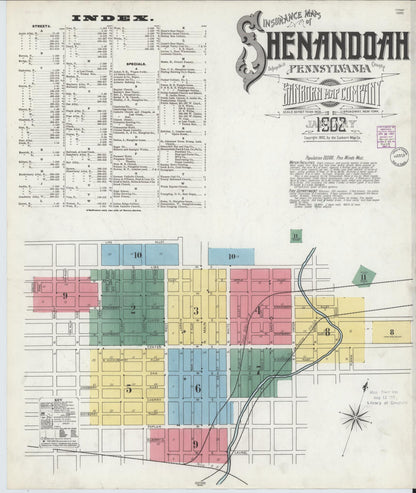 Sanborn Fire Insurance Map from Shenandoah, Schuylkill County, Pennsylvania (1902), Sheet #0001 - Historic Sanborn Fire Insurance Map Print, vintage old map wall art, antique decor, genealogy gift, Pennsylvania Pennsylvania map