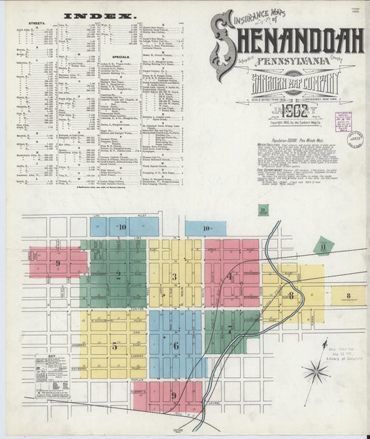 Sanborn Fire Insurance Map from Shenandoah, Schuylkill County, Pennsylvania (1902), Sheet #0001 - Historic Sanborn Fire Insurance Map Print, vintage old map wall art, antique decor, genealogy gift, Pennsylvania Pennsylvania map